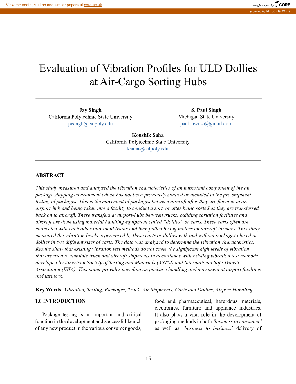 Evaluation of Vibration Profiles for ULD Dollies at Air-Cargo Sorting Hubs