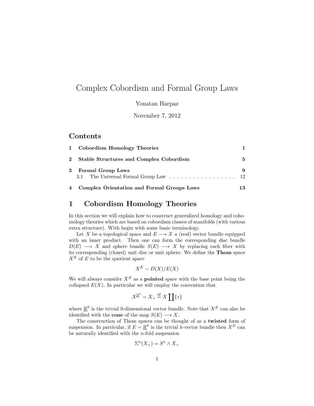 Complex Cobordism and Formal Group Laws