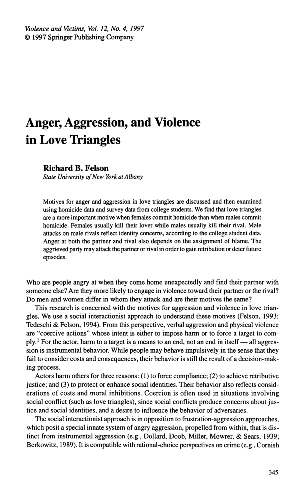 Anger, Aggression, and Violence in Love Triangles