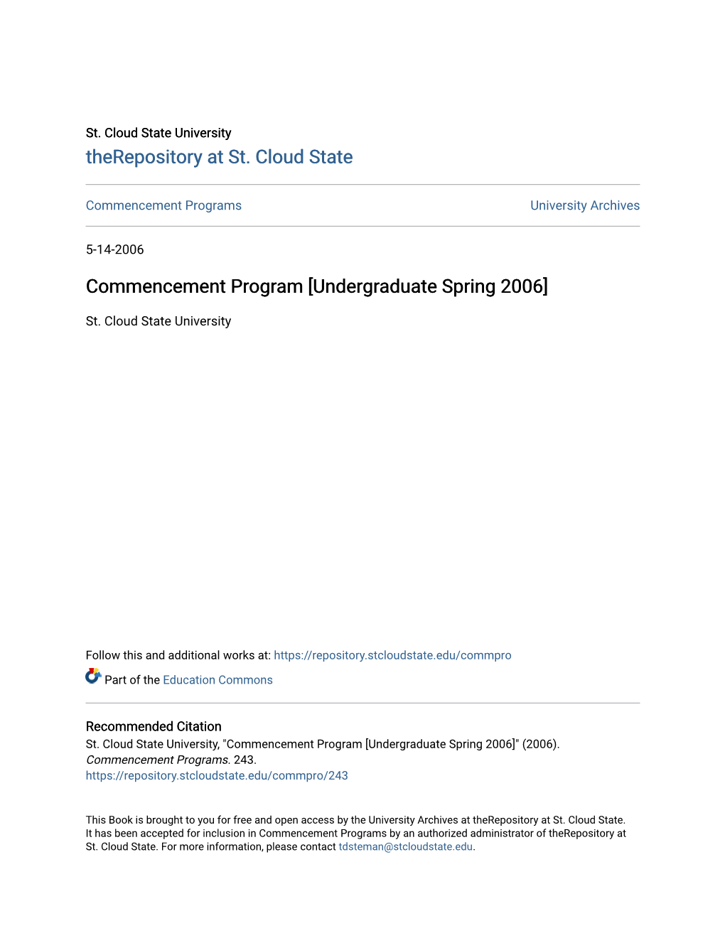 Commencement Program [Undergraduate Spring 2006]