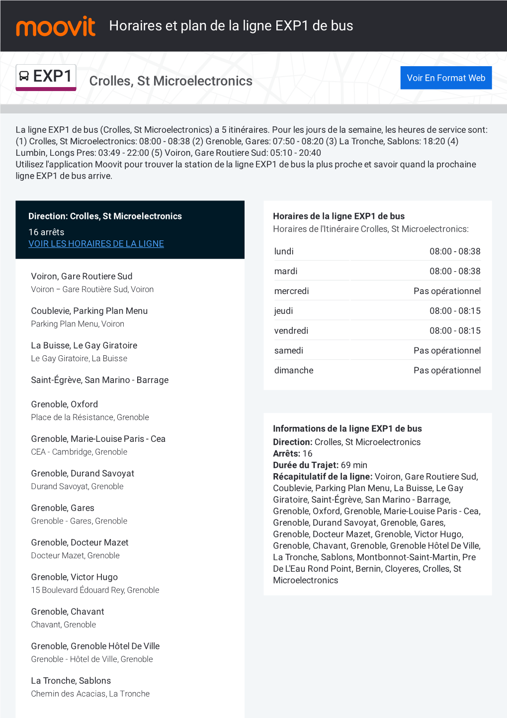 Horaires Et Trajet De La Ligne EXP1 De Bus Sur Une Carte