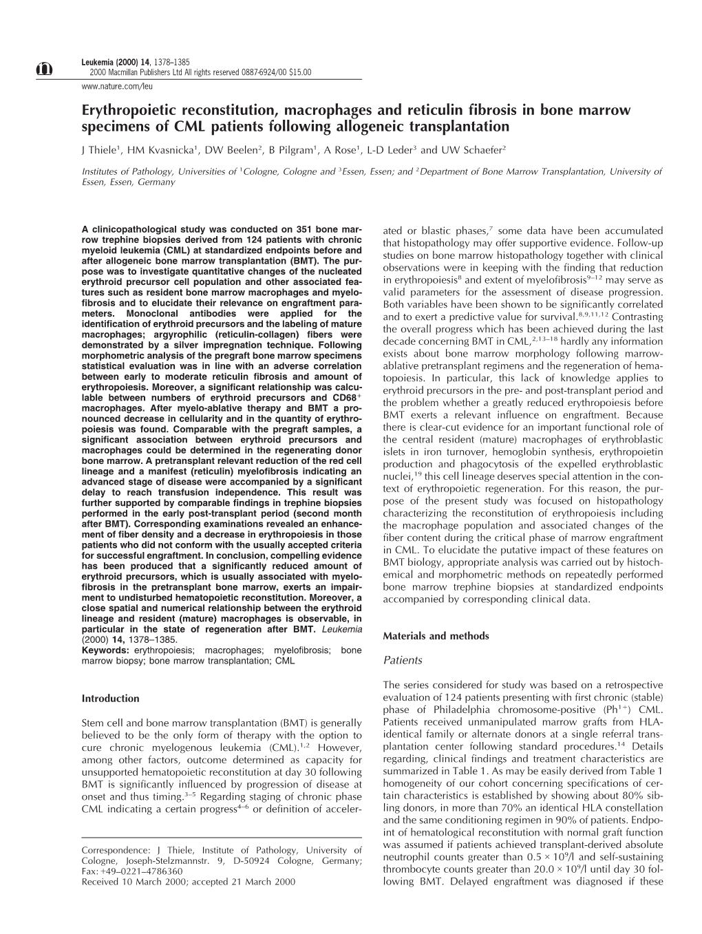 Erythropoietic Reconstitution, Macrophages and Reticulin Fibrosis