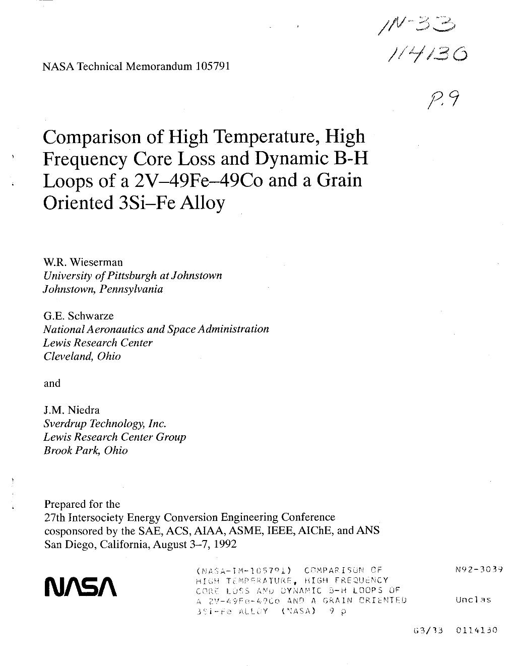 V I. NASA Technical Memorandum 105791