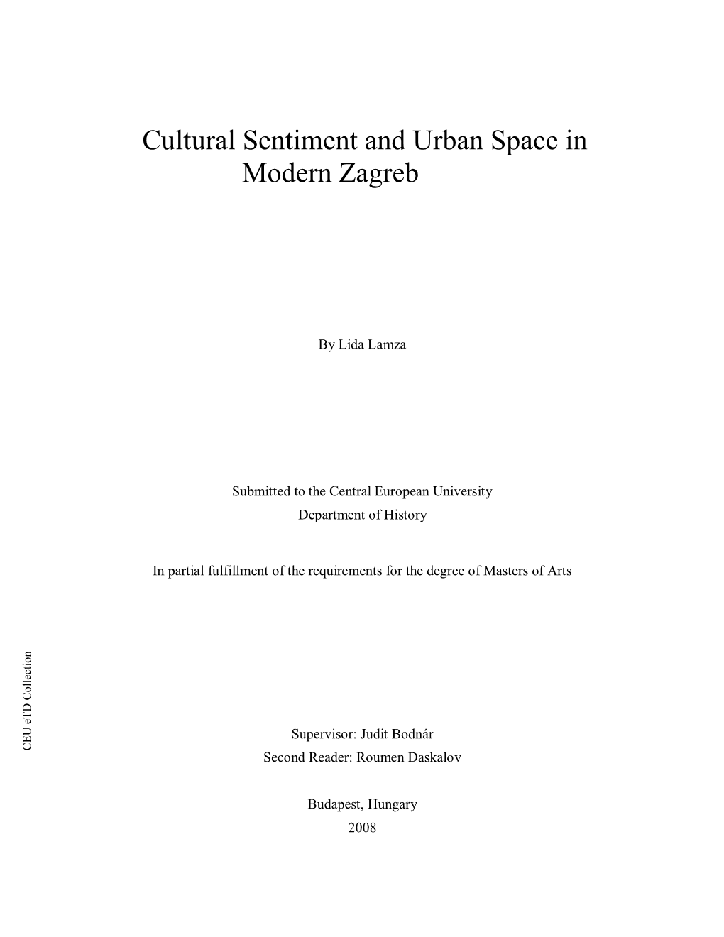 Cultural Sentiment and Urban Space in Modern Zagreb