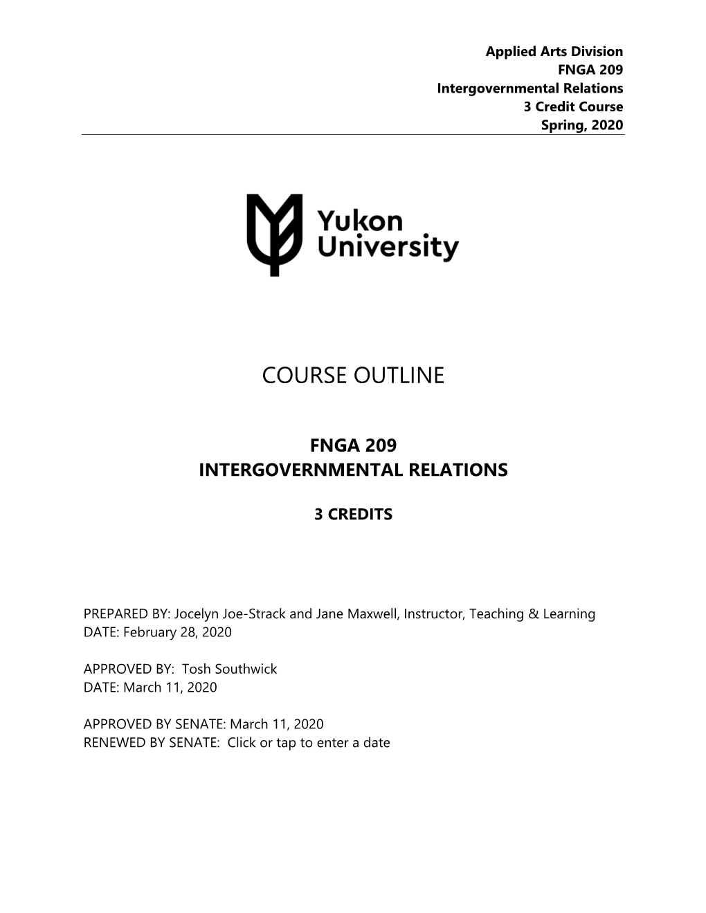 Yukonu FNGA 209 Course Outline.Pdf