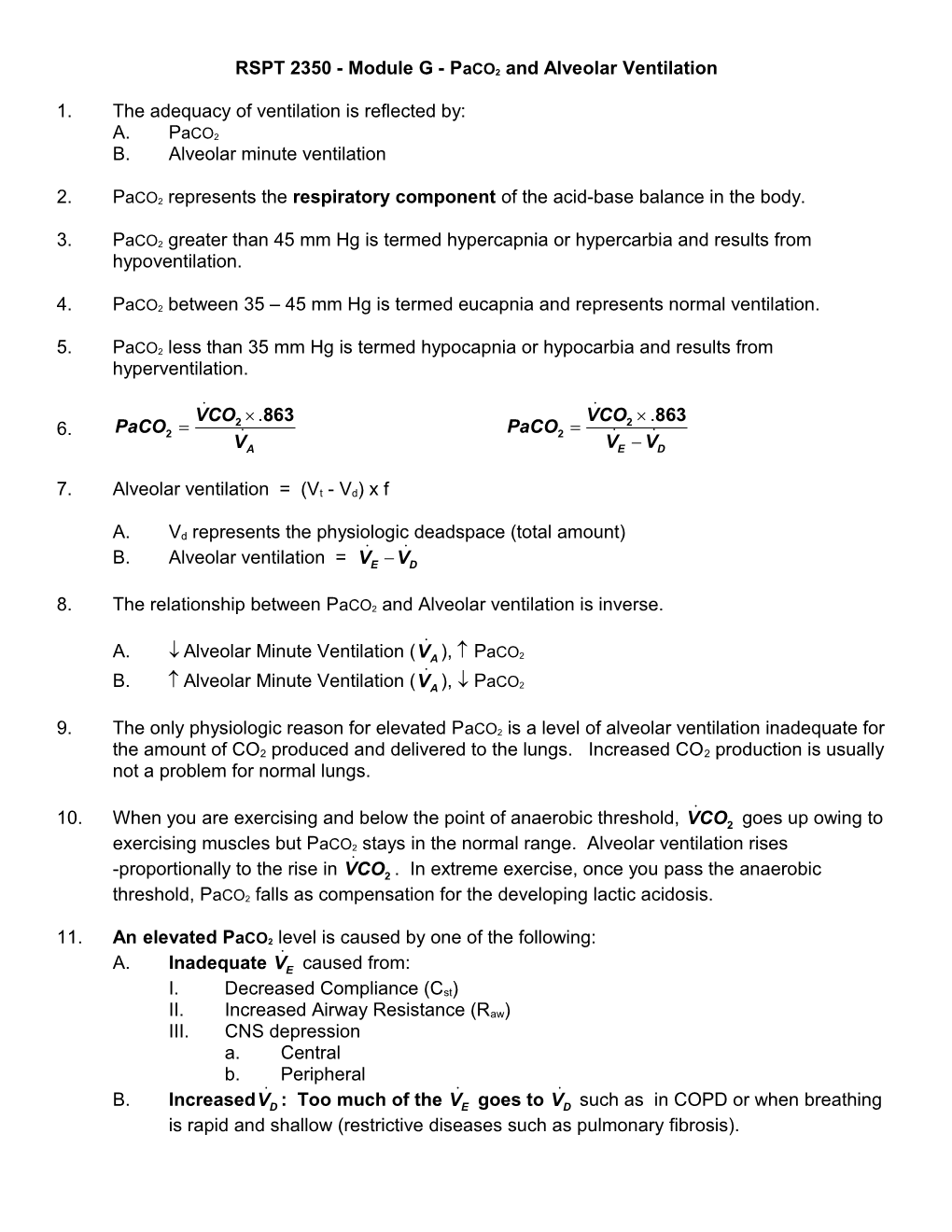 Paco2 And Alveolar Ventilation