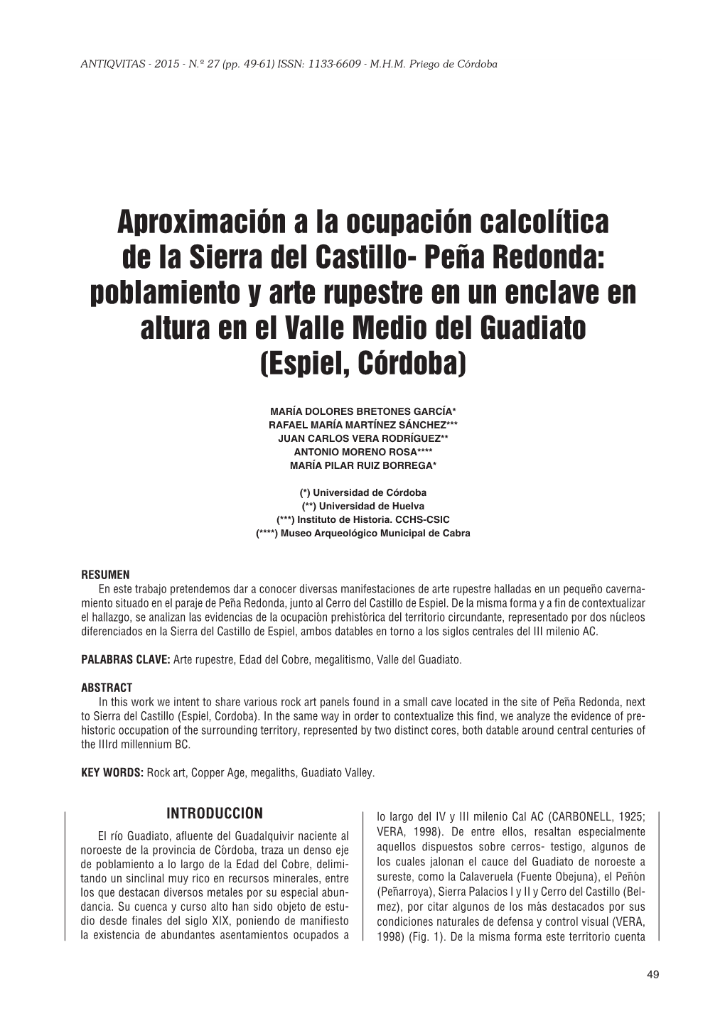 Aproximación a La Ocupación Calcolítica De La Sierra Del Castillo