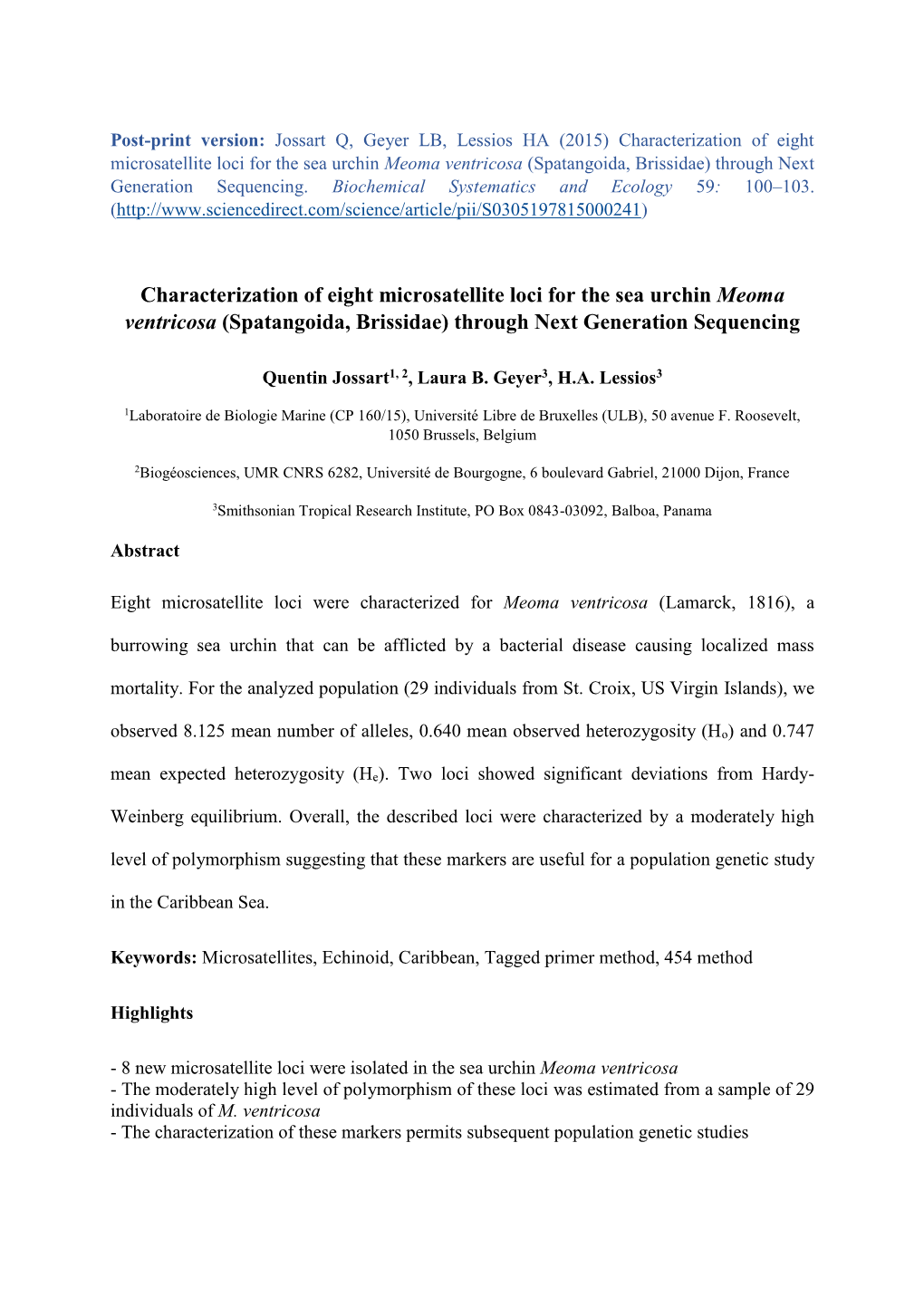 Spatangoida, Brissidae) Through Next Generation Sequencing