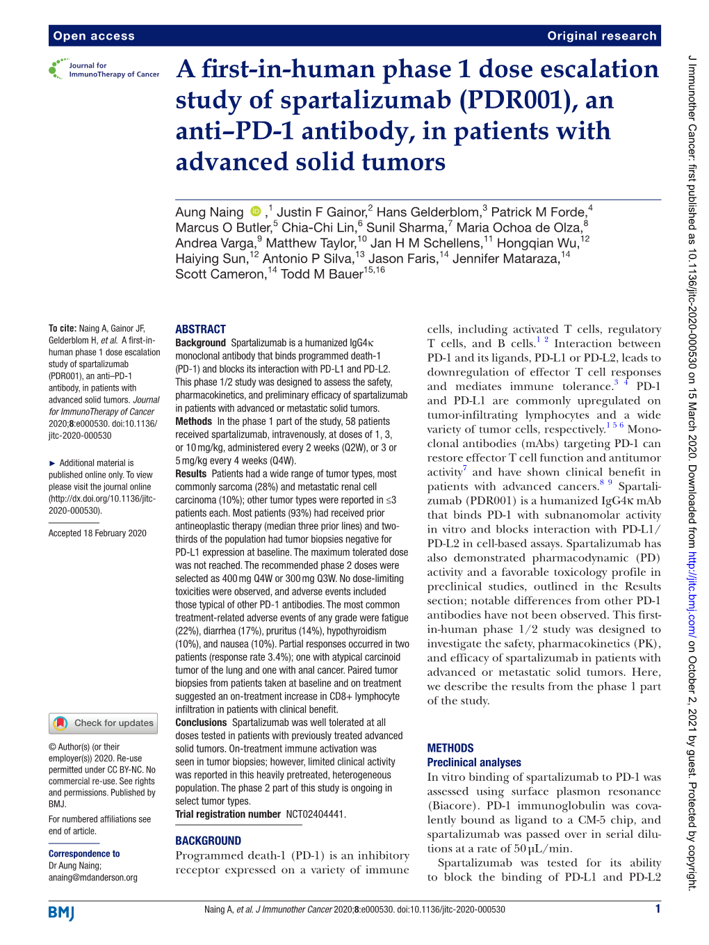 PDR001), an Anti–PD-1 Antibody, in Patients with Advanced Solid Tumors