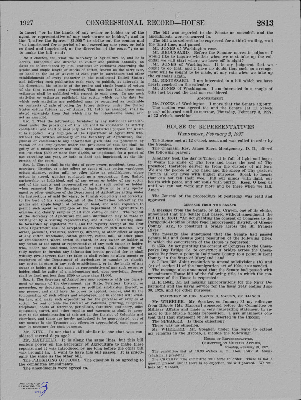 1927 Congressional Record-House