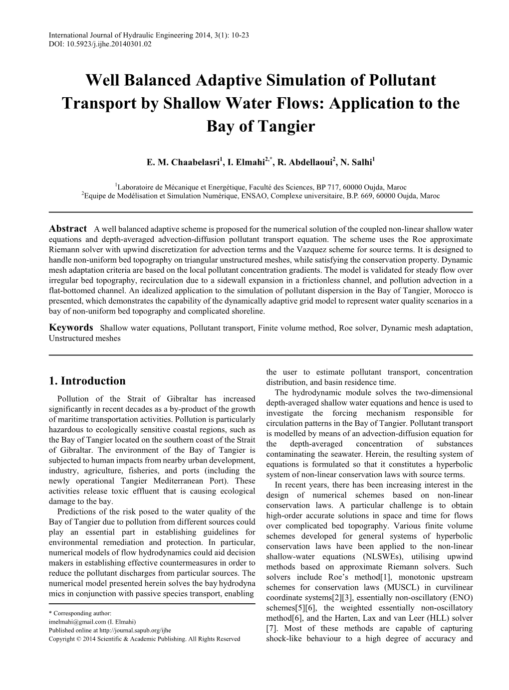 Well Balanced Adaptive Simulation of Pollutant Transport by Shallow Water Flows: Application to the Bay of Tangier