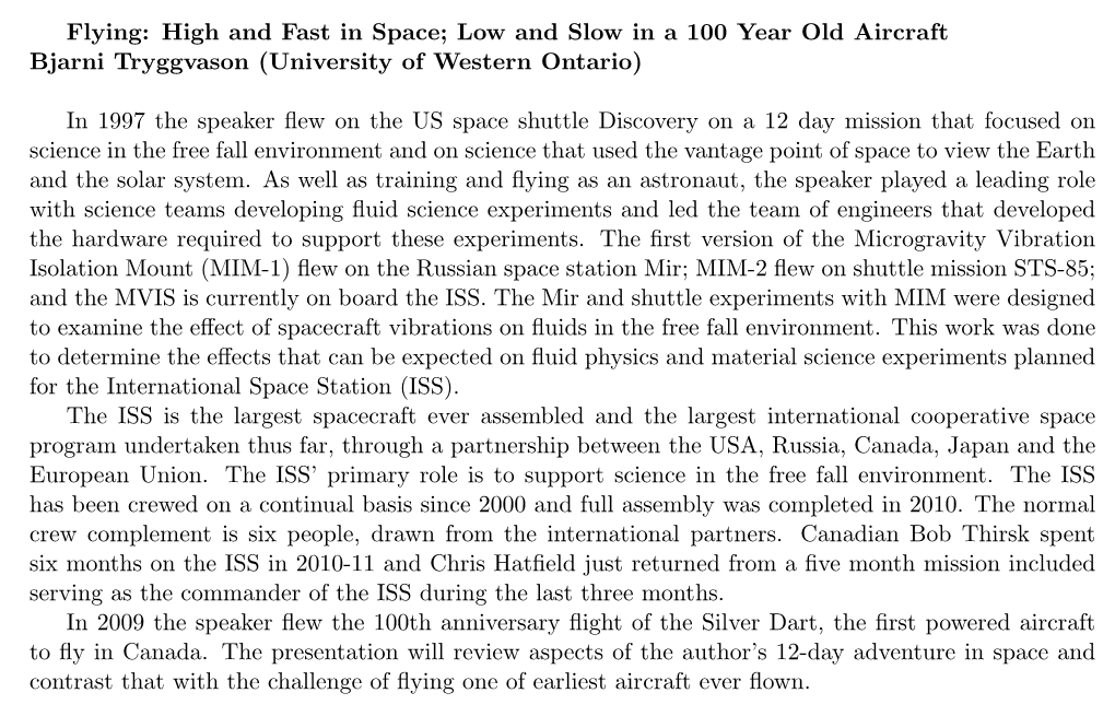 Low and Slow in a 100 Year Old Aircraft Bjarni Tryggvason (University of Western Ontario)