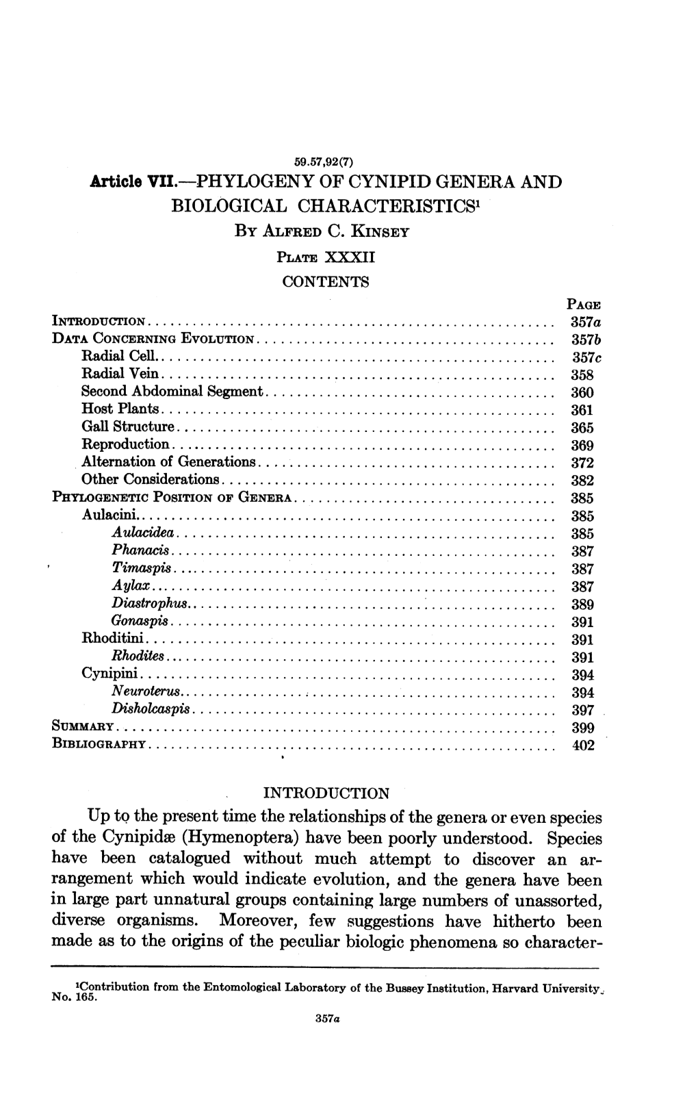 Article VII.-PHYLOGENY of CYNIPID GENERA and BIOLOGICAL CHARACTERISTICS1 by ALFRED C