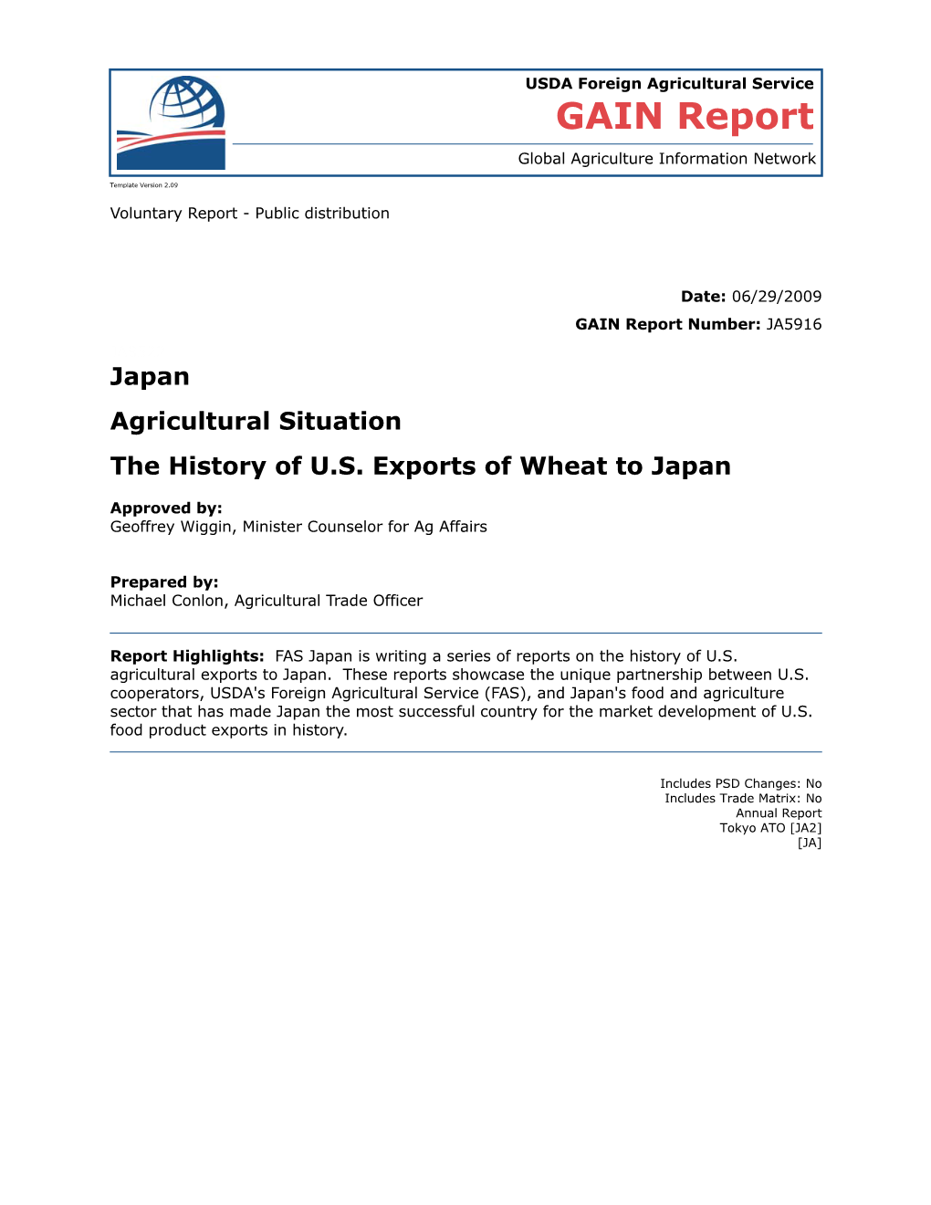 The History of U.S. Exports of Wheat to Japan