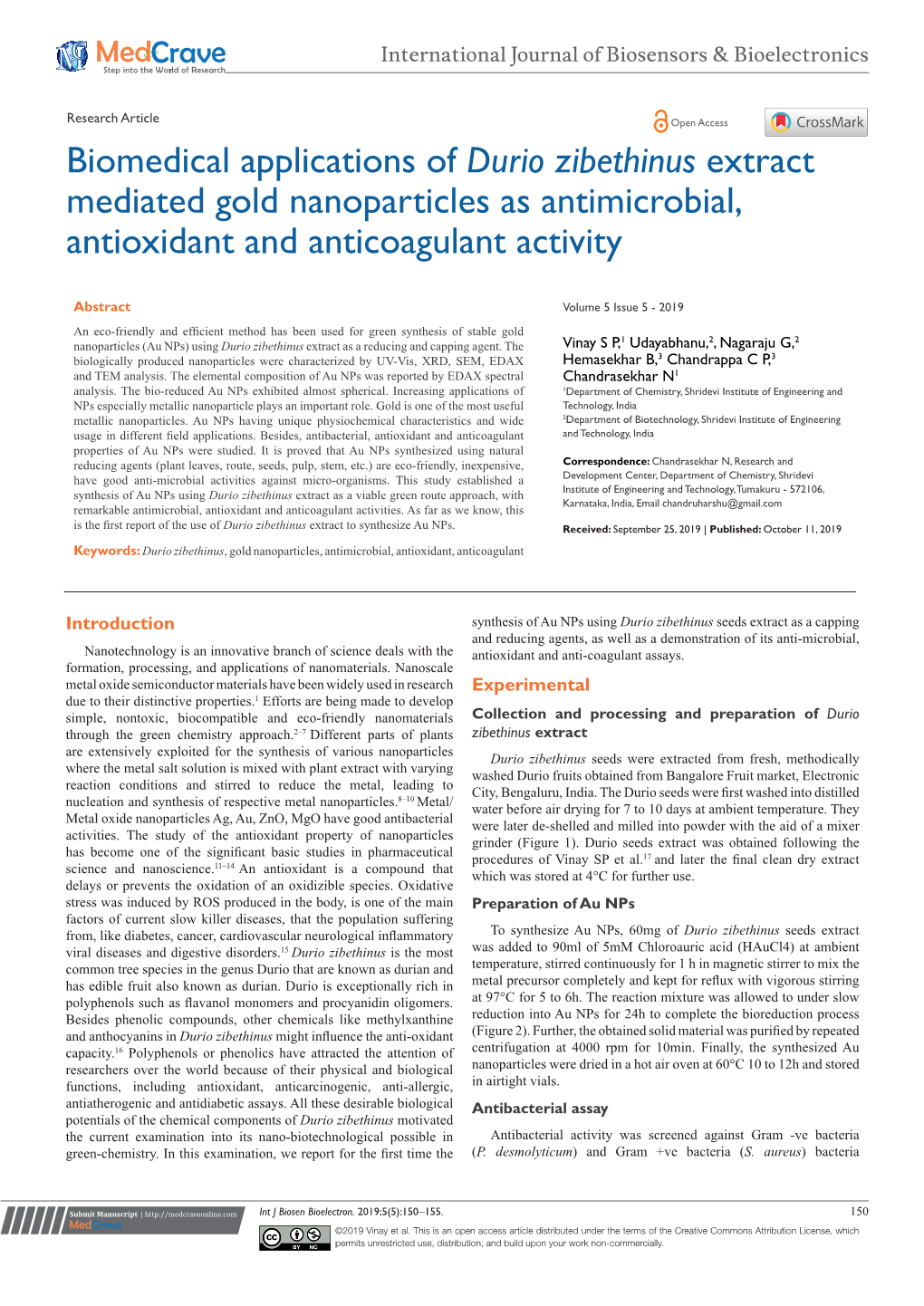 Durio Zibethinus Extract Mediated Gold Nanoparticles As Antimicrobial, Antioxidant and Anticoagulant Activity