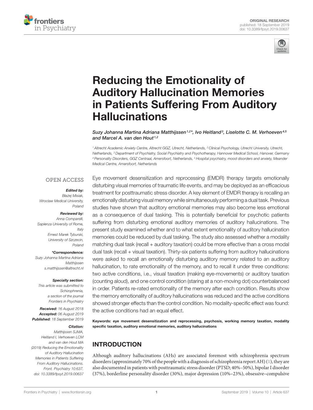 Reducing the Emotionality of Auditory Hallucination Reducing The