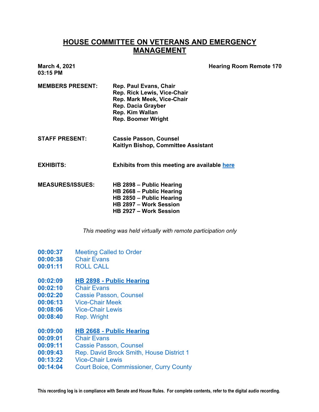 House Committee on Veterans and Emergency Management