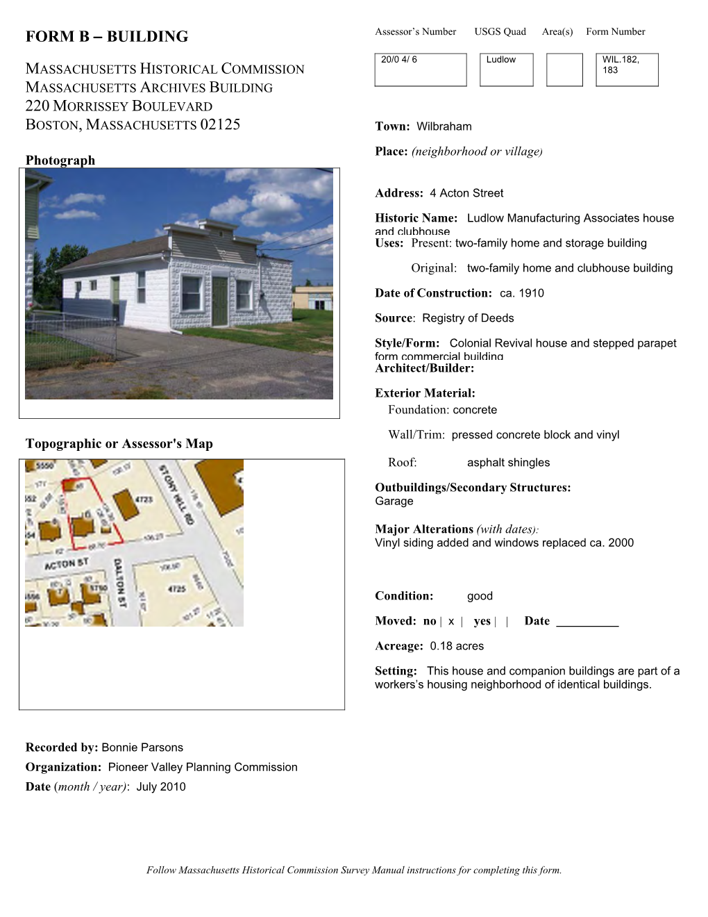 FORM B − BUILDING Assessor’S Number USGS Quad Area(S) Form Number