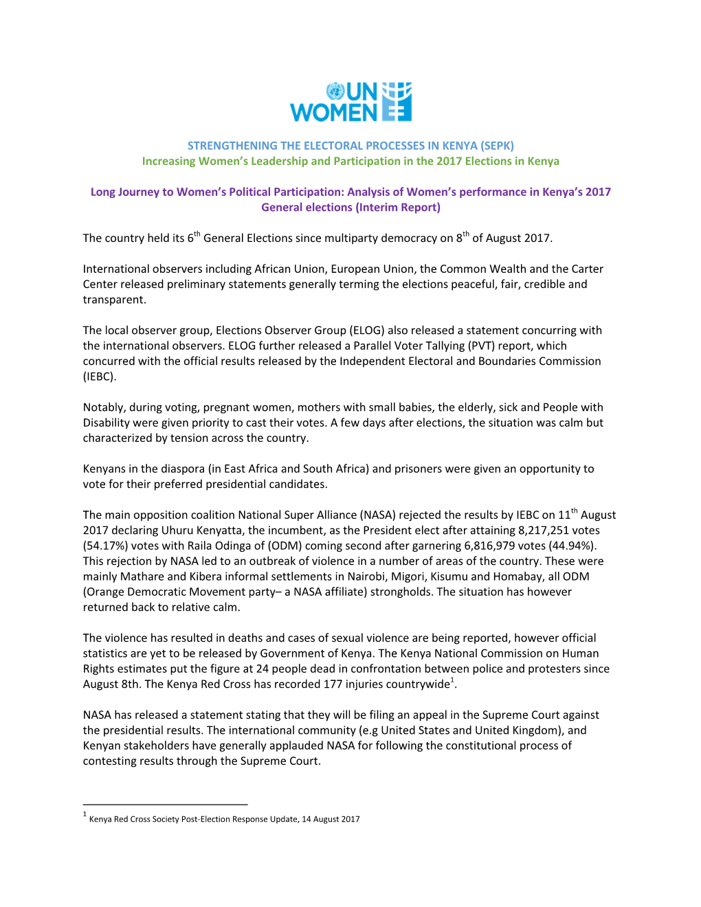 Increasing Women's Leadership and Participation in the 2017 Elections In