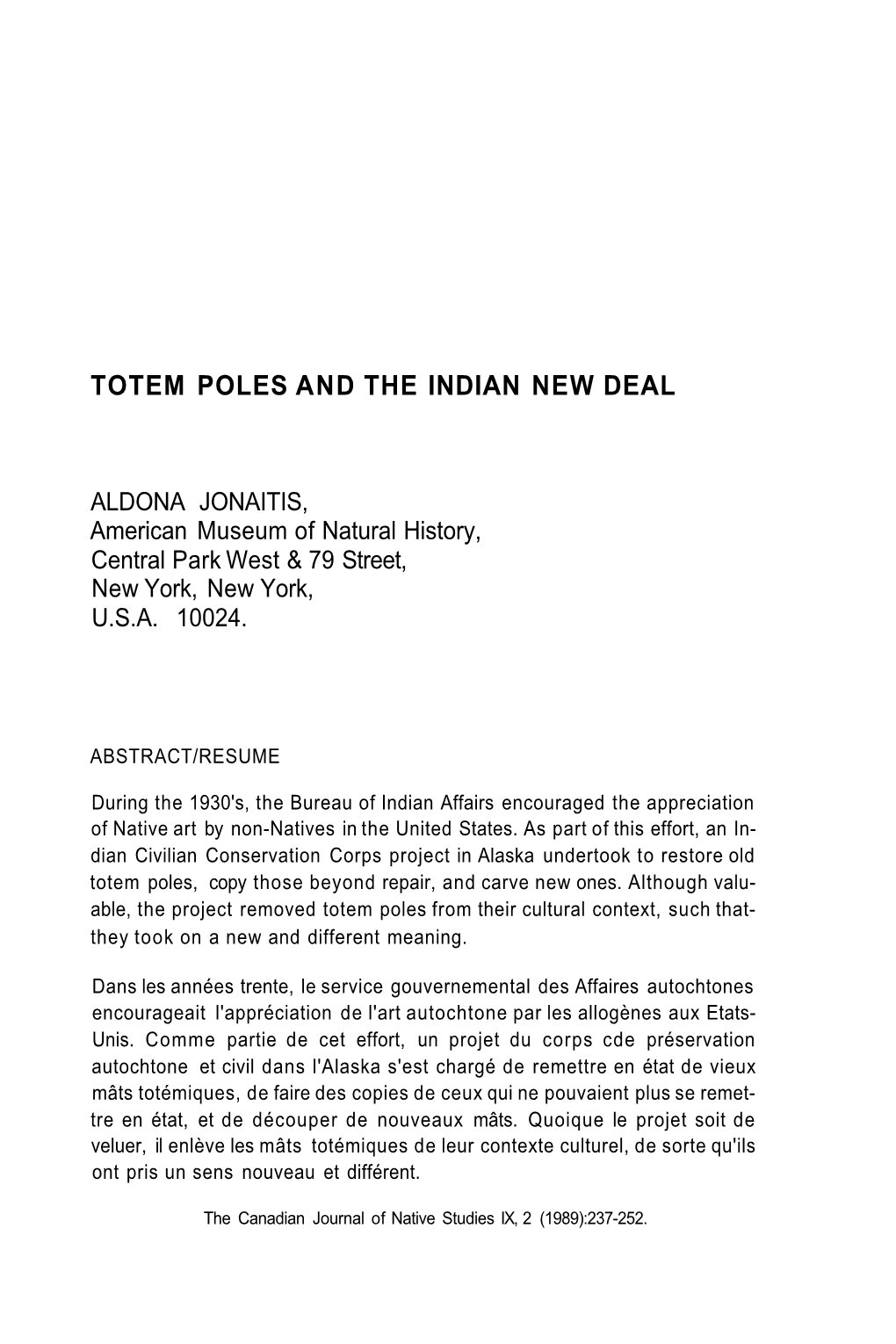 Totem Poles and the Indian New Deal