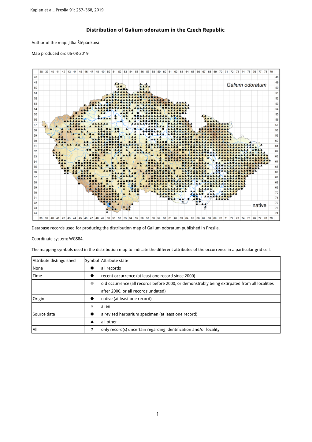 1 Distribution of Galium Odoratum in the Czech Republic