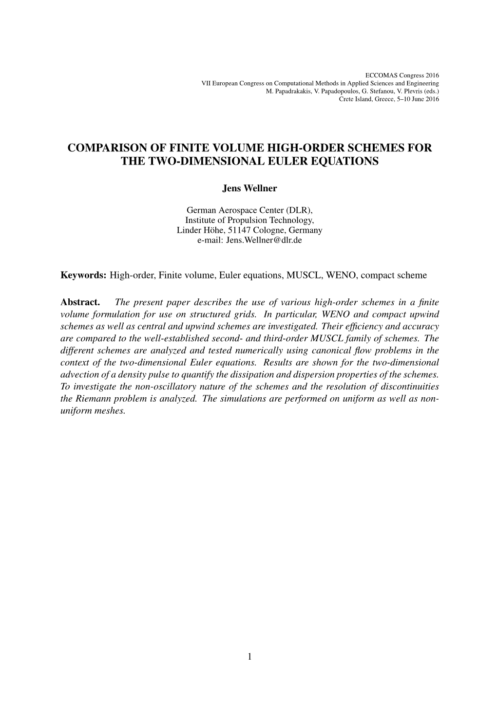 Comparison of Finite Volume High-Order Schemes for the Two-Dimensional Euler Equations