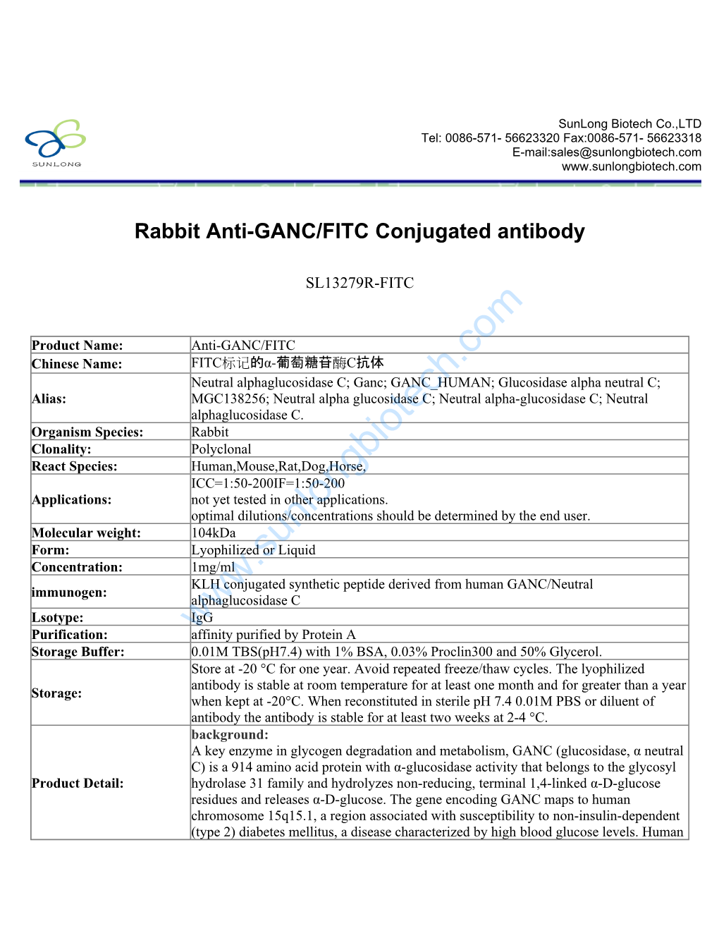 Rabbit Anti-GANC/FITC Conjugated Antibody