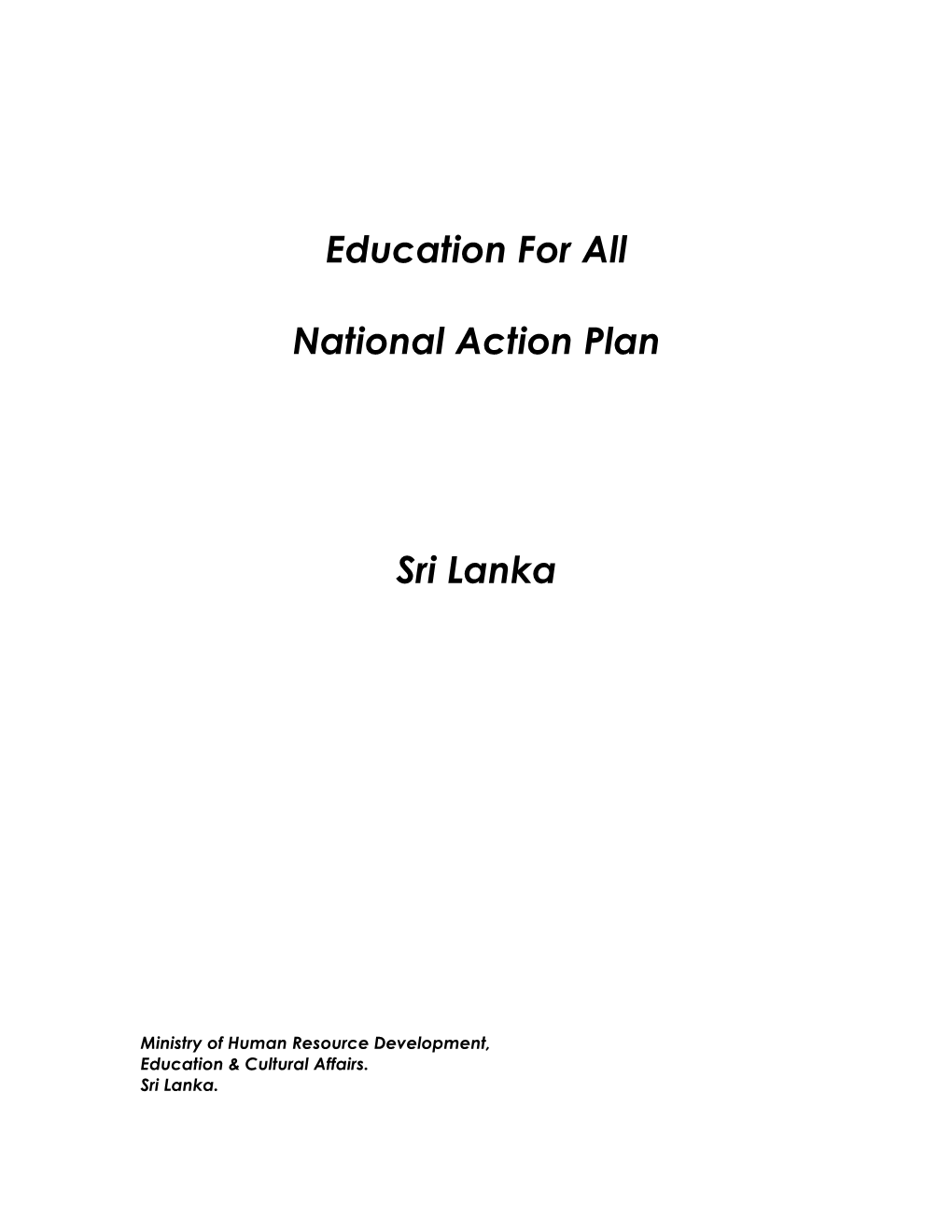 Education for All National Action Plan Sri Lanka