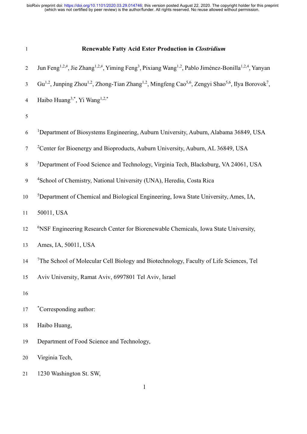 Renewable Fatty Acid Ester Production in Clostridium