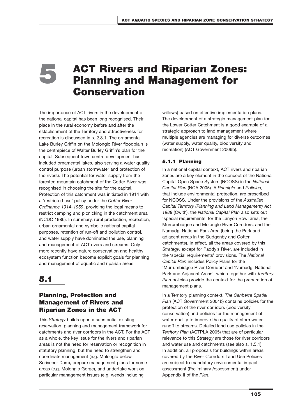 5 ACT Rivers and Riparian Zones: Planning and Management for Conservation