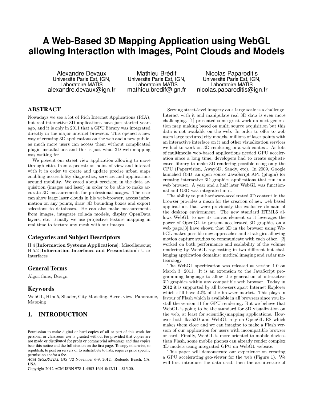 A Web-Based 3D Mapping Application Using Webgl Allowing Interaction with Images, Point Clouds and Models