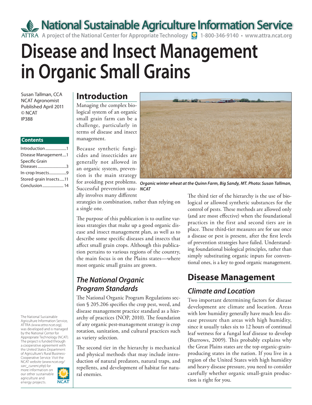 Disease and Insect Management in Organic Small Grains