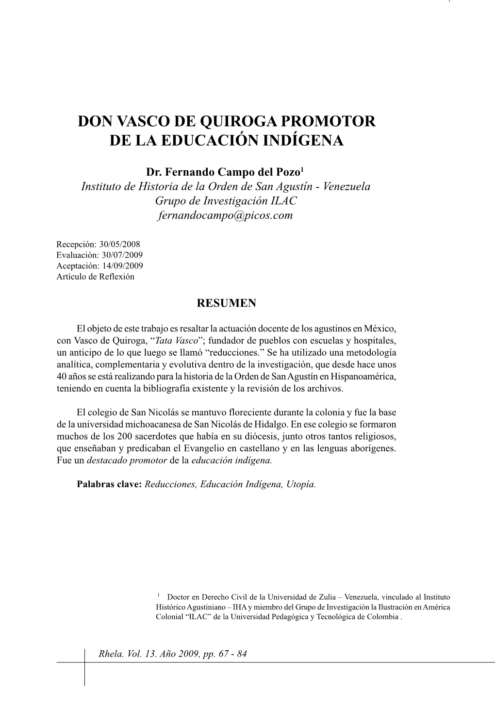 Don Vasco De Quiroga Promotor De La Educación Indígena