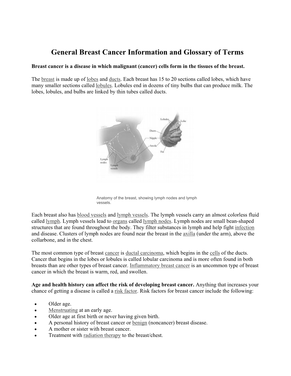 General Breast Cancer Information and Glossary of Terms