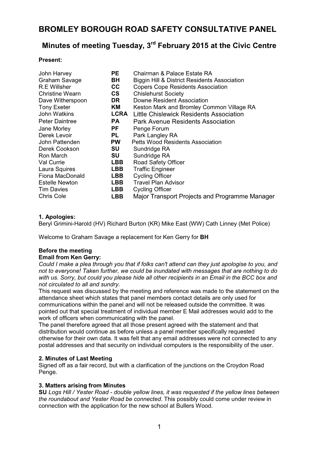 Bromley Borough Road Safety Consultative Panel