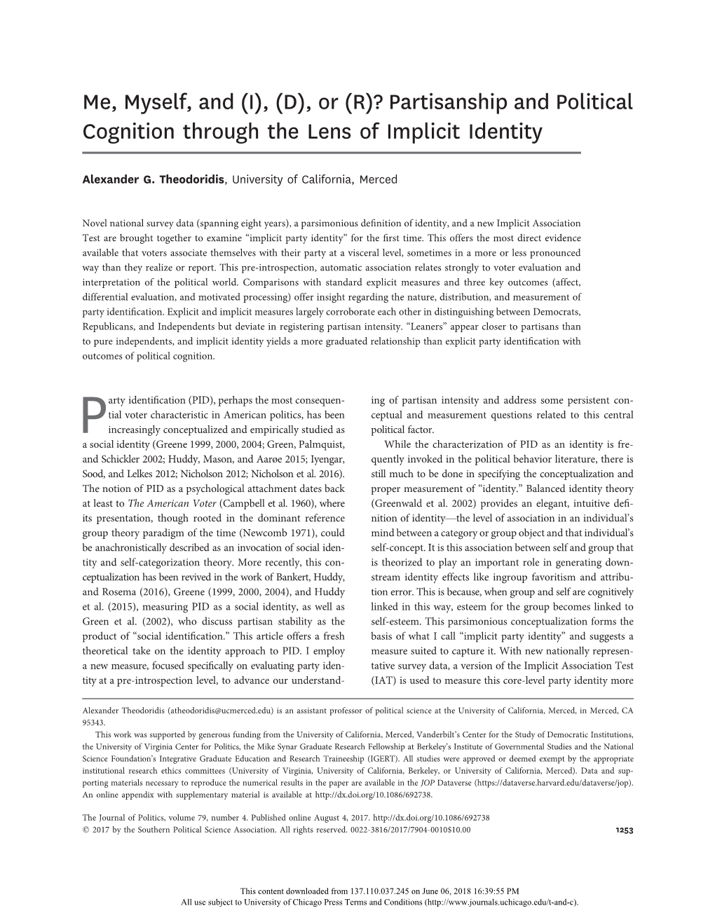 (R)? Partisanship and Political Cognition Through the Lens of Implicit Identity