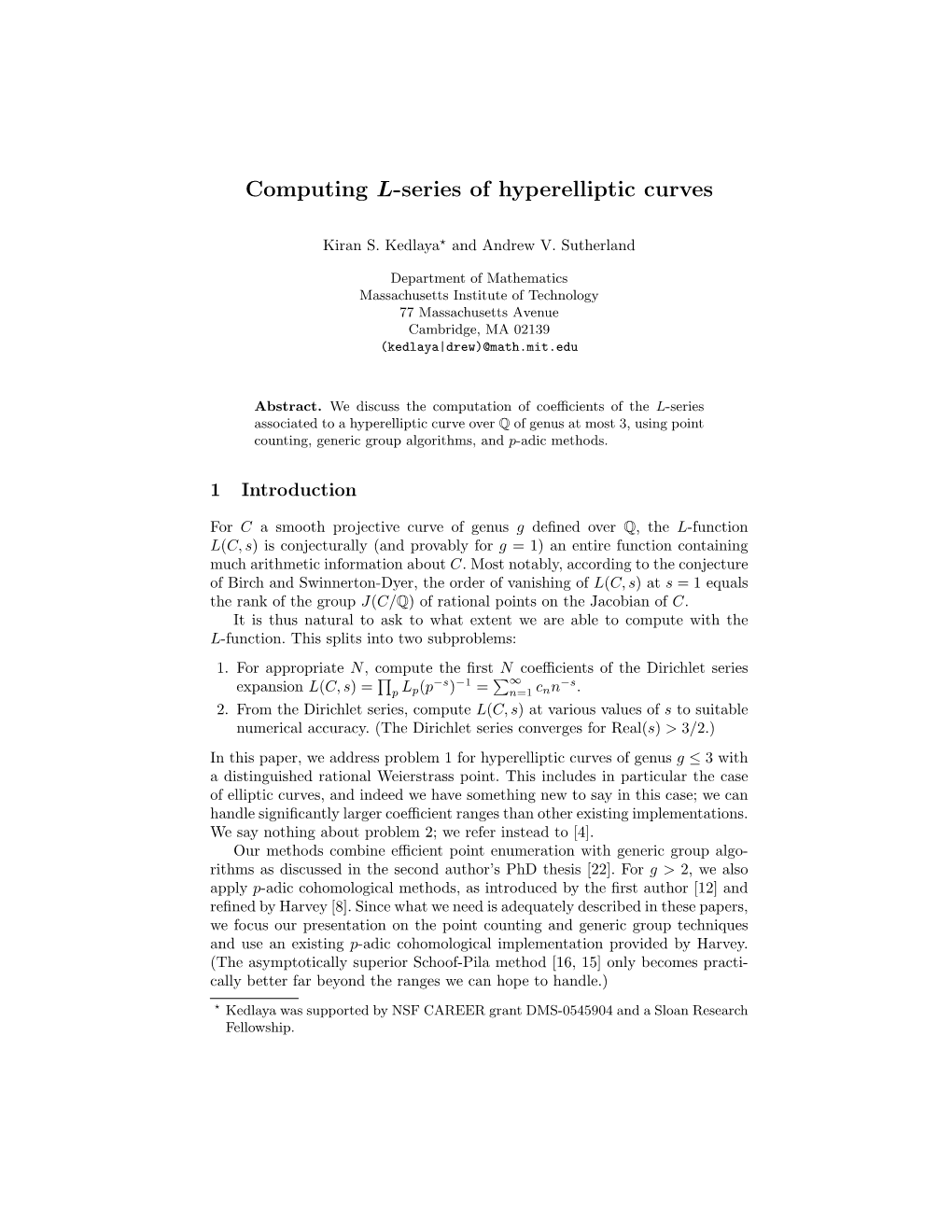 Computing L-Series of Hyperelliptic Curves