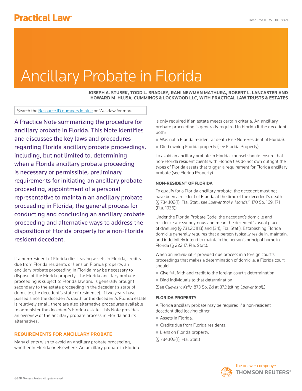 Ancillary Probate in Florida