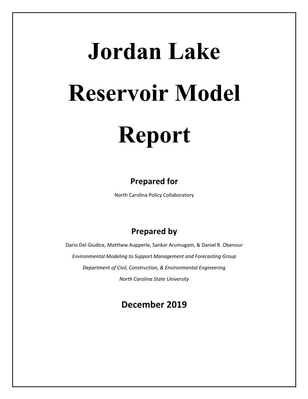 Jordan Lake Reservoir Model Report