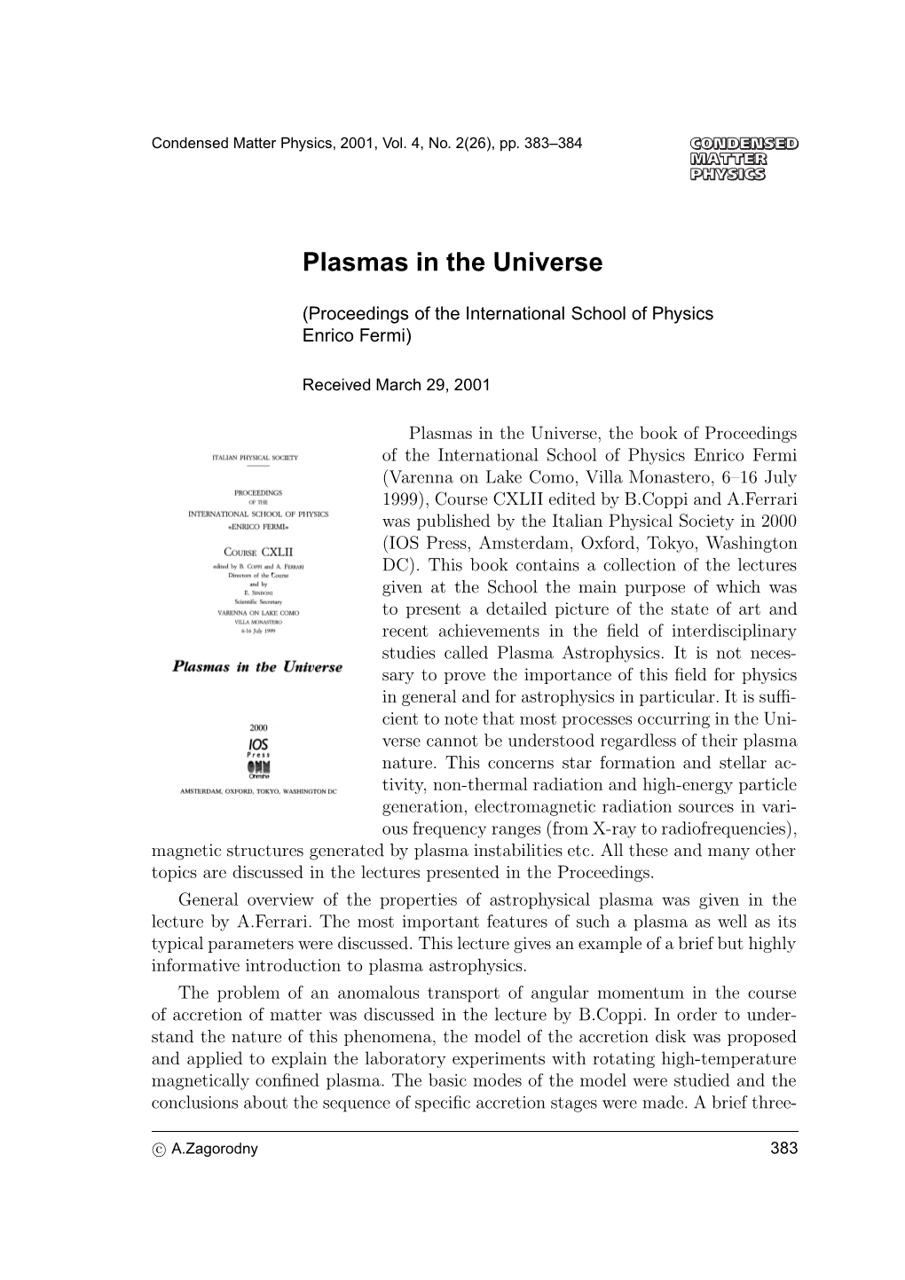 Plasmas in the Universe