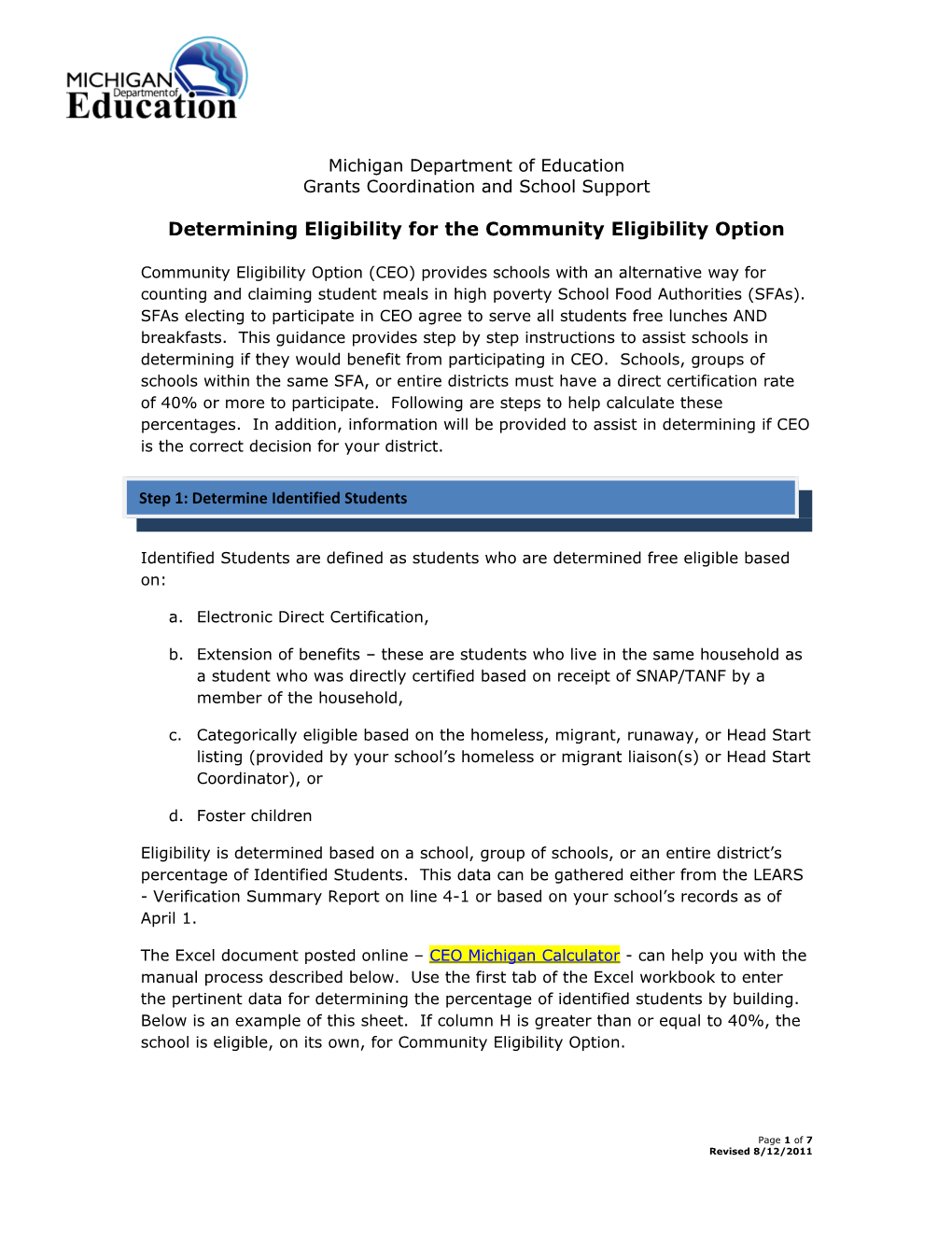 Determining Eligibility for the Community Eligibility Option