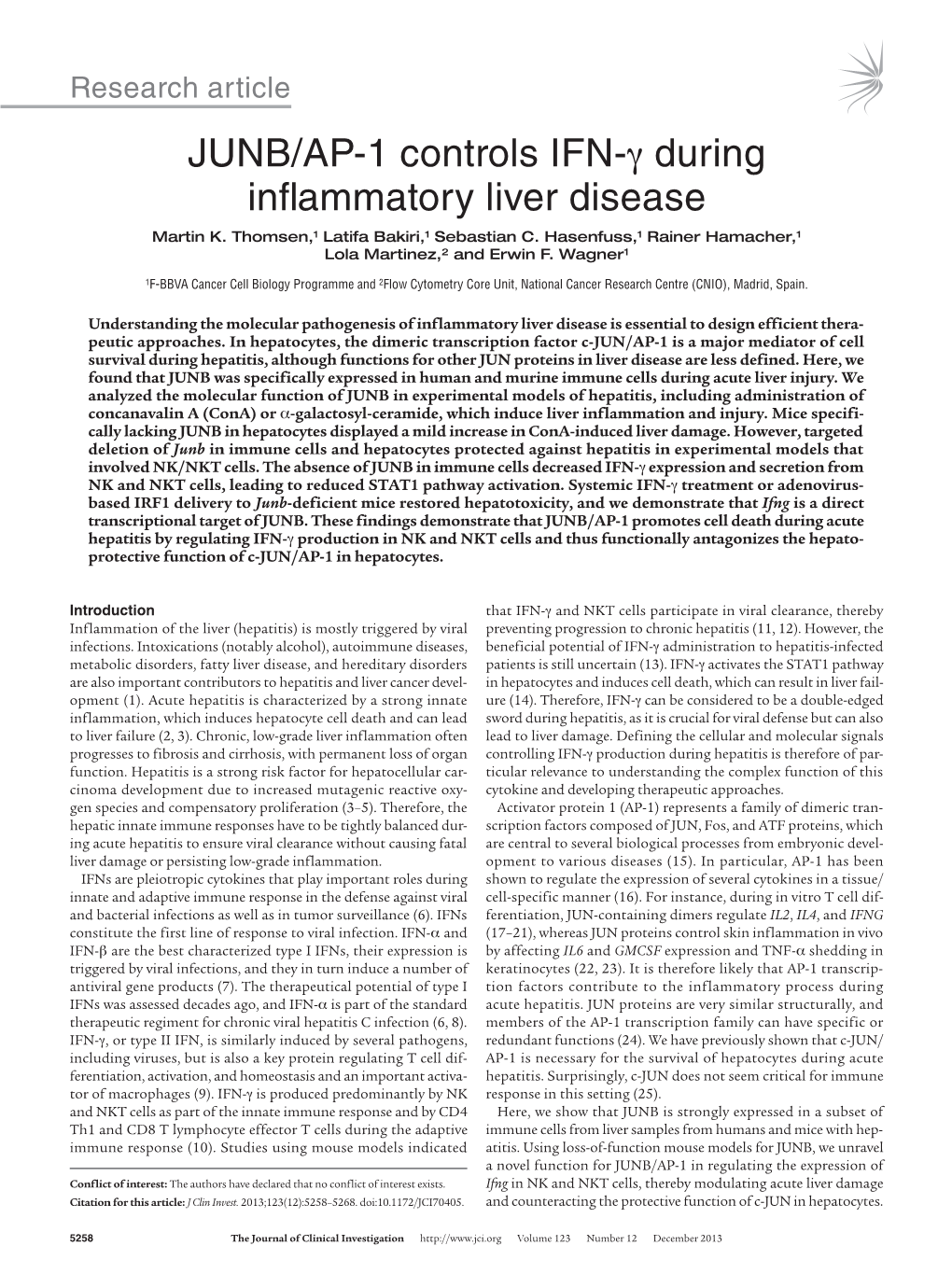 JUNB/AP-1 Controls IFN-Γ During Inflammatory Liver Disease Martin K