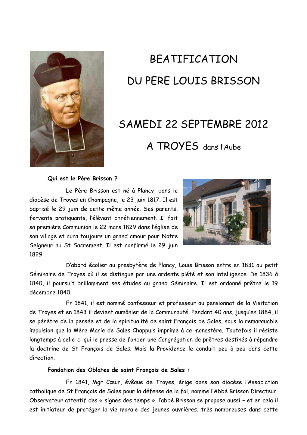 Beatification Du Pere Louis Brisson Samedi 22