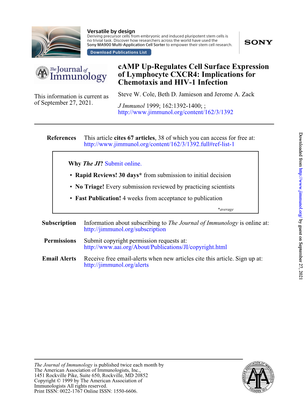 Chemotaxis and HIV-1 Infection of Lymphocyte CXCR4: Implications