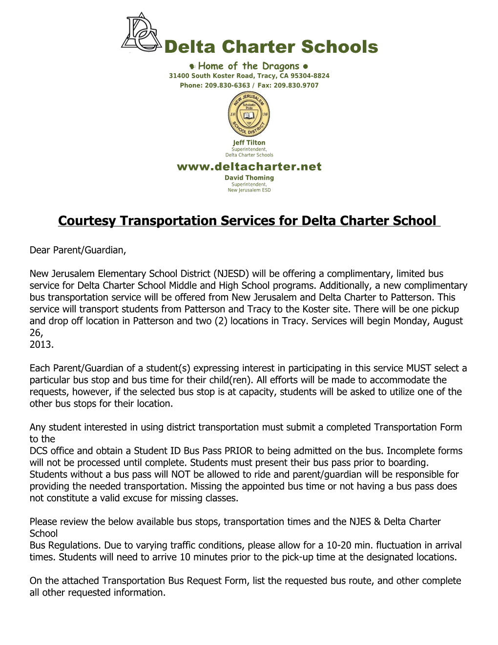 Courtesy Transportation Services for Delta Charter School