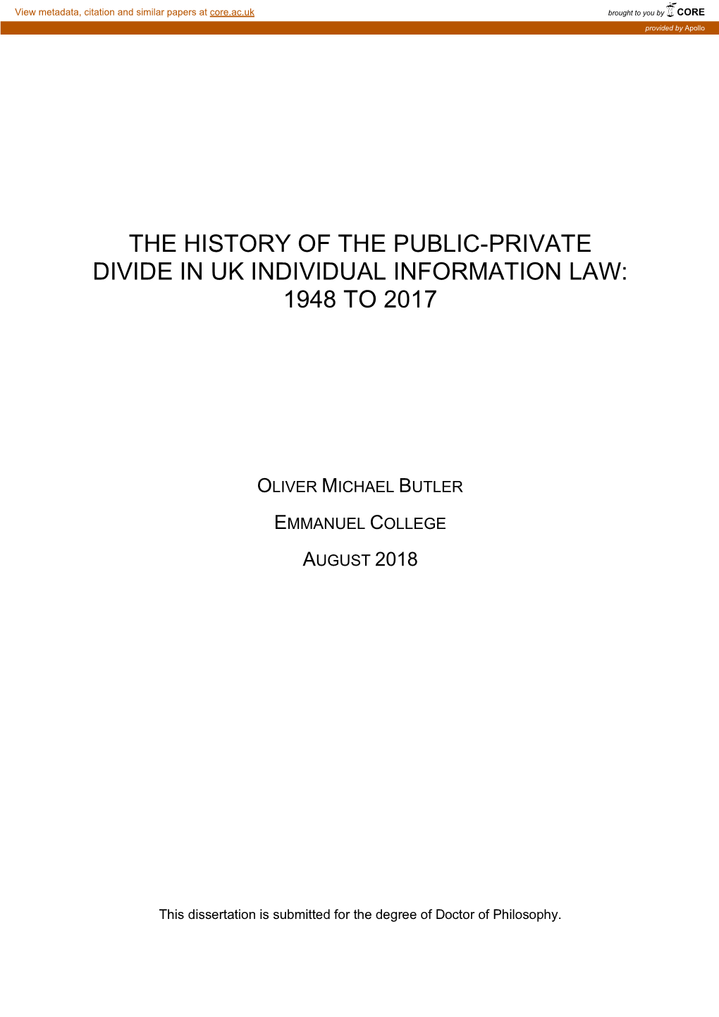 The History of the Public-Private Divide in Uk Individual Information Law: 1948 to 2017