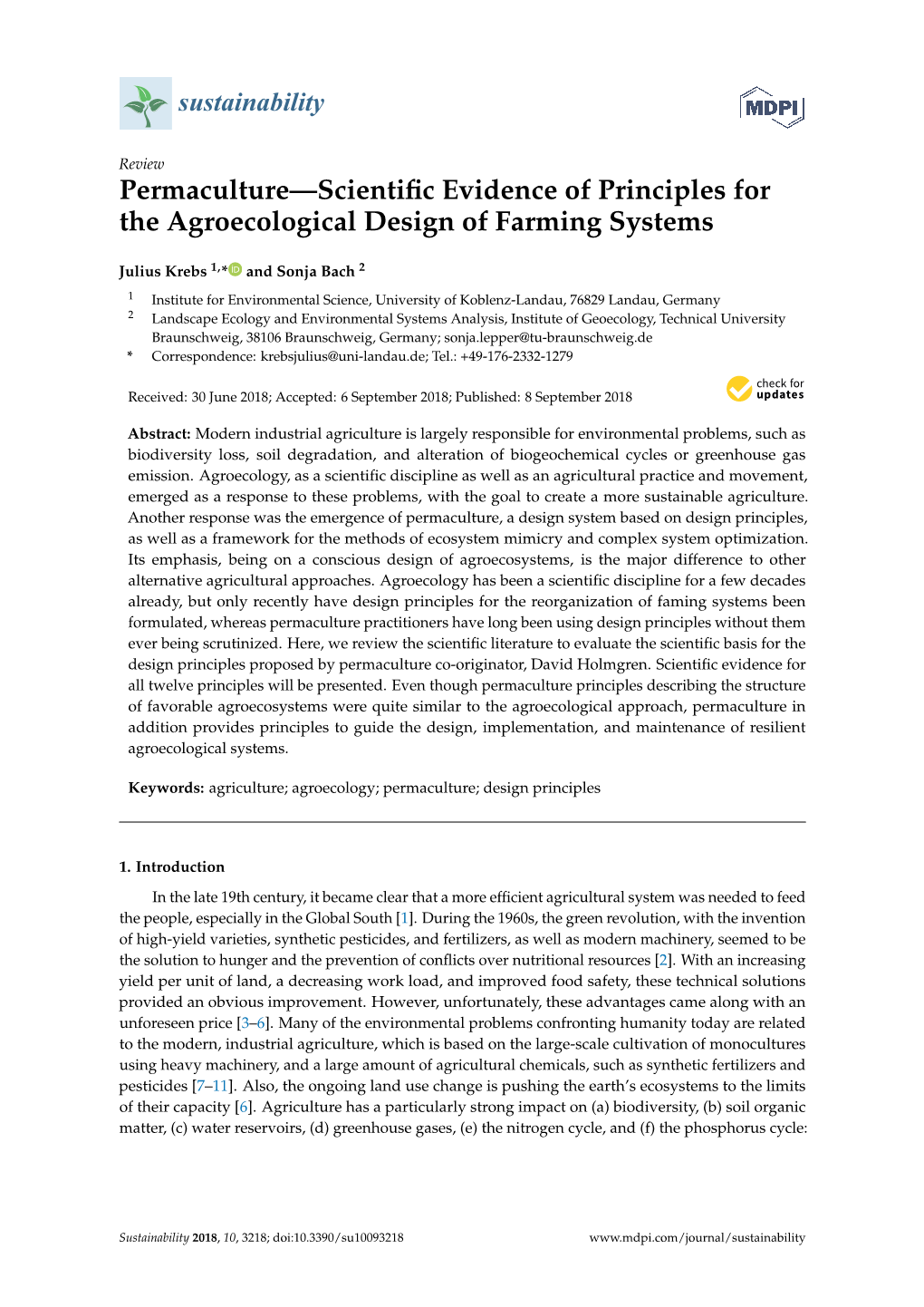 Permaculture—Scientific Evidence of Principles for the Agroecological Design of Farming Systems