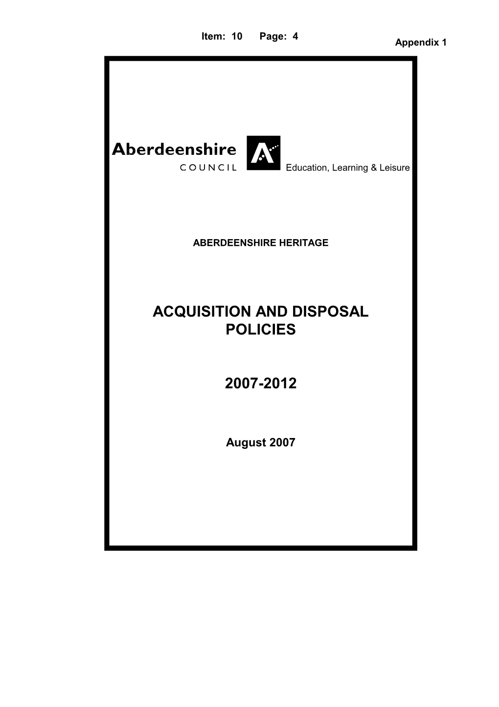 Heritage Acquisition and Disposal 2007-12