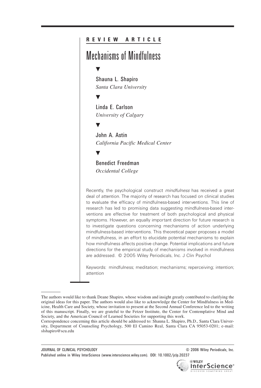 Mechanisms of Mindfulness ᮢ Shauna L