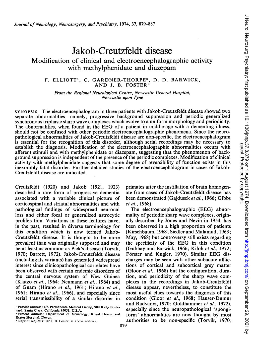 Jakob-Creutzfeldt Disease Modification of Clinical and Electroencephalographic Activity with Methylphenidate and Diazepam F